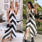 Christopher John Rogers Black White Chevron Slip Maxi Dress Flowy Womens Size 6 Photo 2