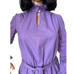Vintage OOAK Purple cotton mini dress high ruffled keyhole collar belt small Photo 4
