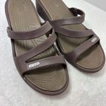 Crocs Brown Criss Cross Rubber Slide On Wedge Sandals Size 9 Women's Photo 1