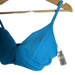 l*space L* Pointelle Rib Winnie Island Blue V-Neck Bikini Swimsuit Top D Cup Photo 5