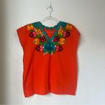 Vintage Bright Orange Mexican Floral Colorful Embroidered Peasant Blouse S/M Photo 0