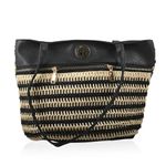 Beverly Hills Polo Club ‎ Tan & Black Woven Straw Faux Leather Tote Boho Beach Photo 1