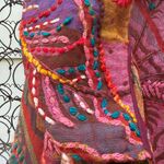 Anu Boho Wool Embroidered Multicolor Floral Fringe Jacket Art to Wear Small Pink Photo 6