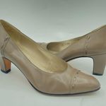 Salvatore Ferragamo Vintage 90s kitten Heels Taupe leather weave stitch dress Photo 2