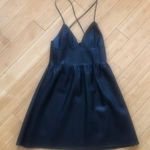 ZARA Mini Dress Black Faux Leather Spaghetti Strap Empire Waist V Neck Sz Small Photo 0