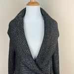 Cache  Cardigan Sweater Medium Black Silver Metallic Knit Belted Shawl Collar New Photo 1