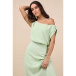 Lulus Casual Enchantment Mint Green Linen Off-the-Shoulder Midi Dress Photo 1