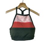 prAna  Alois Sports Bra XS Green‎ Pink Stripe Racerback Padded High Neck Athletic Photo 1