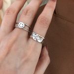 Unisex Smiley face ring silver ring sterling silver ring happy face ring adjustable ring simple ring Photo 1