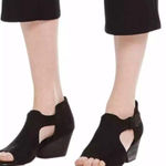 Eileen Fisher Black Iris Nubuck Leather Block Heel Cut-Out Sandal Open Toe 7.5 Photo 0
