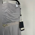 Adrianna Papell  Gray Jeweled‎ Waistband Strapless Flowy Chiffon Mini Dress Photo 3