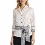 Marisa Baratelli 1990s Silk Blouse Black White Abstract Trim Size 12 Photo 0