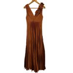 AMUR Aviva Rosette Copper Pleated Gown Size 2 | One Shoulder Formal Dres Orange Photo 3