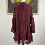 VICI  Womens Size Large Manchester Balloon Sleeve Maroon Black Plaid Dress Photo 5