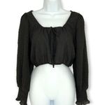 WAYF  Nordstrom | NWT | Small | Gauzy Semi-Sheer Black Long Sleeve Cropped Blouse Photo 0