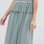 ASOS Embellished Neck Tulle Midi A-Line Dress Mint Green Backless Size14 NWTs Photo 0