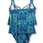 New Sunsets Size 34DD Blue Snakeskin Print One Piece Ruffle Swimsuit Photo 1