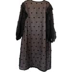 Manoush Black Tulle Polka Dot Long Sleeve Split Tie Neck Shift Maxi Dress sz 38 Photo 5