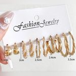 NEW Set of Five Golden Hoop Faux Pearl Lightweight Earrings Zinc Alloy Plated Gold Photo 3