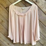 Loft  Soft Blush Ruffle Blouse long sleeve pale pink size medium Photo 0