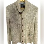 CPO PROVISIONS Womens Fisherman Aesthetic Cable Knit Button Shawl Collar Sweater Tan Photo 0