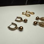 Monet Signed  Gold Tone Dangle Pierced Earrings 2 With Rhinestone Lot Of 3 Photo 5