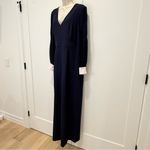 Harper Rose Georgette Jumpsuit Size 8 Navy Blue Wide Leg Crepe Long Sleeve Party Photo 5