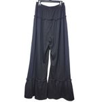 Black Wide Leg Ruffle Hem Palazzo Pants Size M Elastic Waist Lounge Fit Size M Photo 3