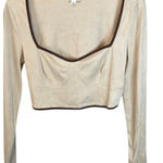 Le lis Collection Women's Long Sleeve Brown Trim Crop Top Square Neck Beige Photo 0