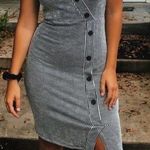 Caution to the Wind Gray Asymmetrical Bodycon Mini Striped Dress | Size Small Photo 0