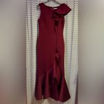 Eliza J  | Maroon Asymmetrical Ruffle Scuba Maxi Gown, Size 12 Photo 2