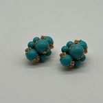 Joan Rivers Vintage Cluster Earrings Faux Turquoise Bead Gold Clip On Photo 1