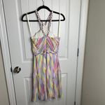Shoshanna  pastel Rainbow Braided Halter Dress Geometric Summer‎ Party Size 2 Photo 3