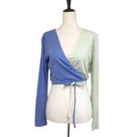Gianni Bini  Y2K Style Colorblock Crop Wrap Top Long Sleeve Blue Green‎ Large New Photo 1