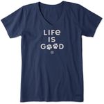 Life is Good . Blue animal paws v-neck cotton tshirt size large Photo 0