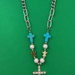 Titanium Steel CZ Cross Pendant Necklace for Men Women,Unisex Punk Hip Hop Necklace Silver Photo 0