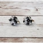 Vintage Screw Back Earrings Black & White Sequin Cluster Just Over 0.5" Photo 1