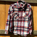 Long sleeve lightweight flannel plaid‎ shirt sz medium red vintage button woman Photo 0