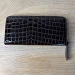 Cole Haan Wallet Black Brown Croc Embossed Patent Leather Zip Around Vintage Photo 1