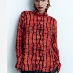 ZARA NWT KNIT TIE-DYE SWEATER - BLACK ORANGE Wool Blend TurtleNeck Photo 1