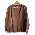 Free People  Irresistible Fringe Hem Slouchy V-Neck Oversized Sweater Tan S Photo 1