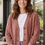 Bartolini Italy Rose Pink Alpaca Blend Crochet Knit Cardigan Sweater Size Small Red Photo 0