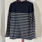 Talbots  Navy Blue White Striped Button Neck Sweatshirt Pink Bow L Photo 4