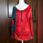 None Red and Blue Women's Top with Zipper Detail 2XL Photo 1