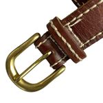 Eddie Bauer Leather Belt Small Womens Brass Buckle Brown Stitched Link 1.5" Photo 1