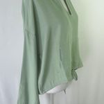 Lumière New V-Neck Hooded Top Drawstring Hem Woven Hoodie Sage Photo 6
