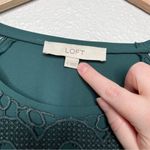 Loft  hunter green lace overlay crochet mix media long sleeve dressy top xs Photo 6