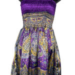 Fairy Boho Silky Paisley Print Ruched Babydoll‎ Style Mini Dress Purple Photo 0