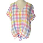 Charter Club  Top Women’s Checkered Plaid Luxury Linen Front Tie size Medium Photo 1