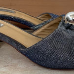 Vanessa Tao Metallic Blue Slip on Mules with Silver Ball Decoration, Size 38 Photo 0